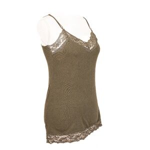 Large Discovery Hunter Green Fitted Lace Embellished Camisole, Adjustable Straps